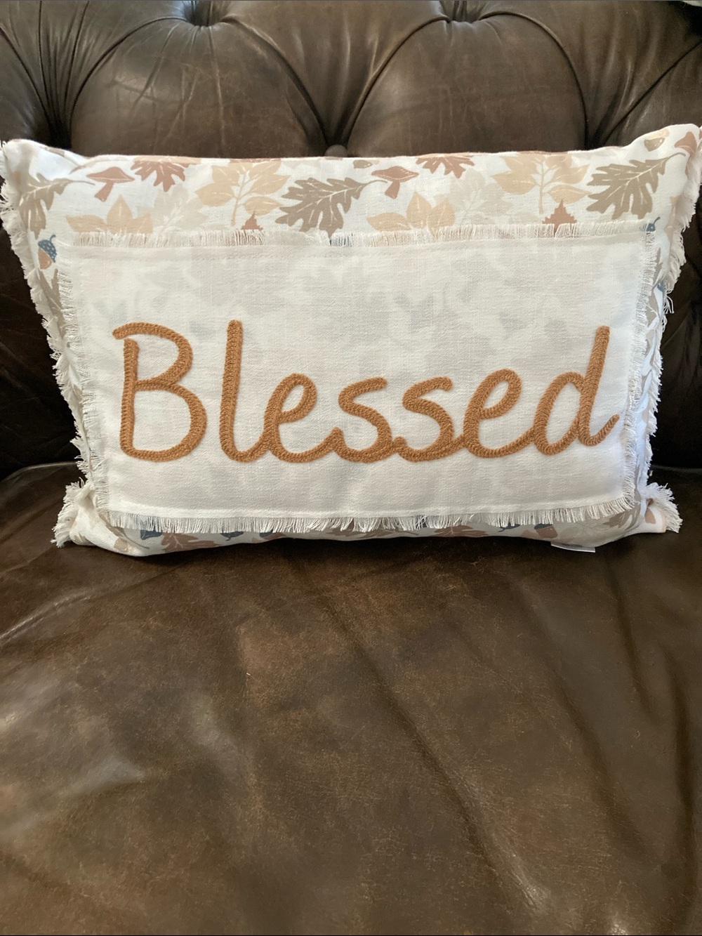 “Blessed” Embroidered Accent Pillow